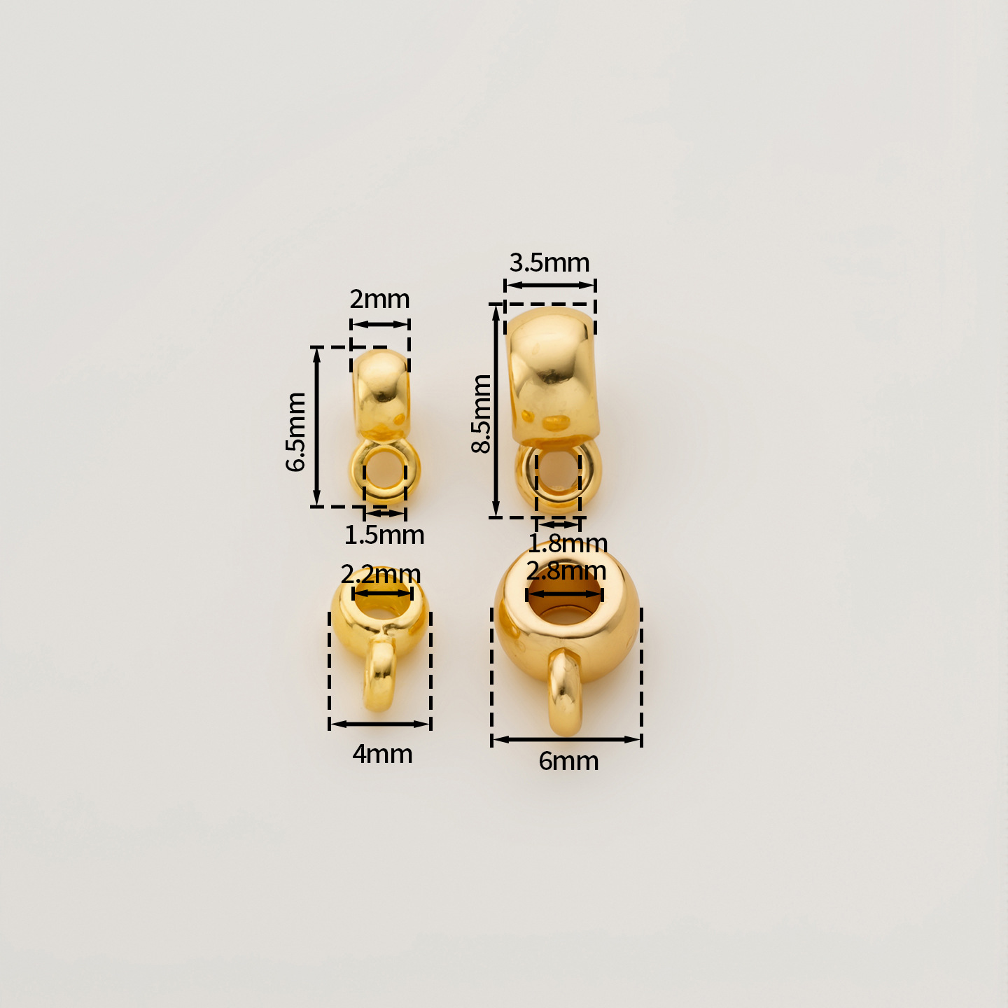 14K Gold-Plated Color-Preserving Real Gold Three-Way Round Spacer Bead Pendant Clasp Bracelet Necklace DIY Pendant Accessories Spacer Bead 2