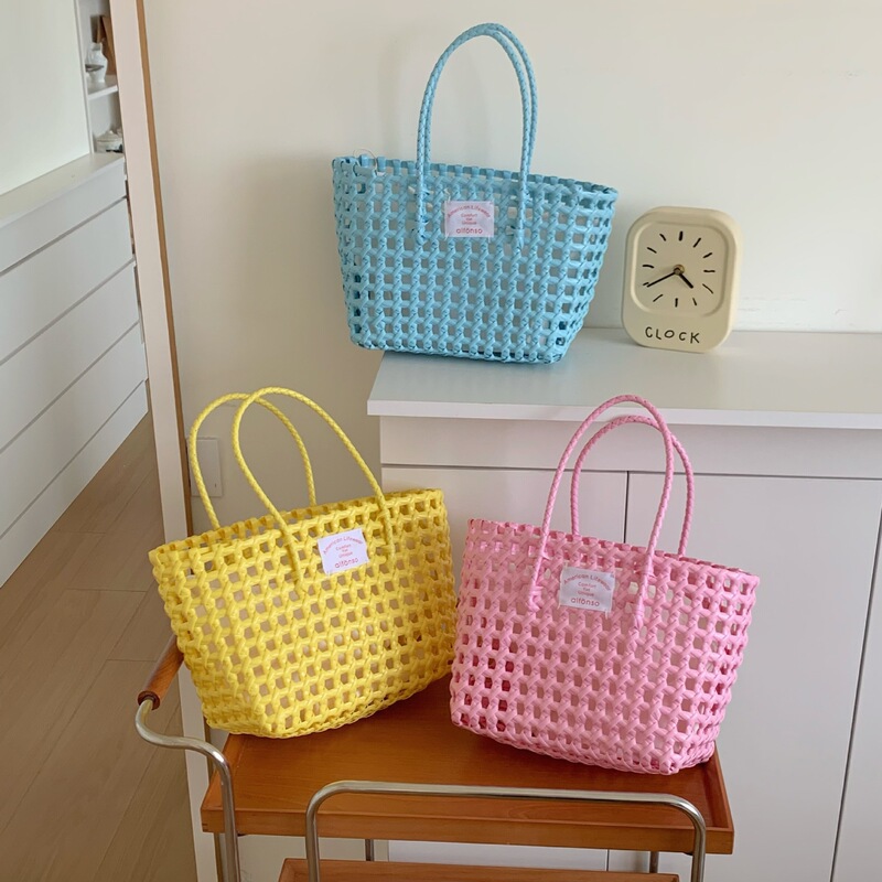 Summer Dopamine Handmade Woven Bag, Hand-Held Vegetable Basket Bag, Gift Bag, High-End Seaside Vacation Beach Bag Summer Dopamine Handmade Woven Bag, Hand-Held Vegetable Basket Bag, Gift Bag, High-End Seaside Vacation Beach Bag