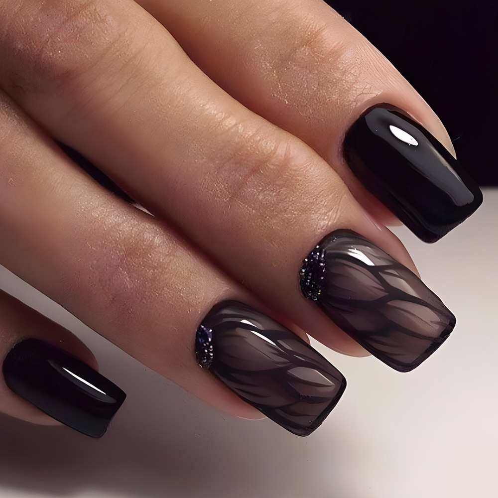 Europa y los Estados Unidos venden en caliente oscuro estilo cuadrado de uñas parches de uñas de tela de araña gradiente sensación alta chica caliente con diamantes para usar uñas