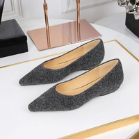 3683-17 New Korean Style Plush Single Shoes with Shallow Mouth, Sharp Point, Simple Slope Heel, Low Heel, Fashionable Women's Shoes