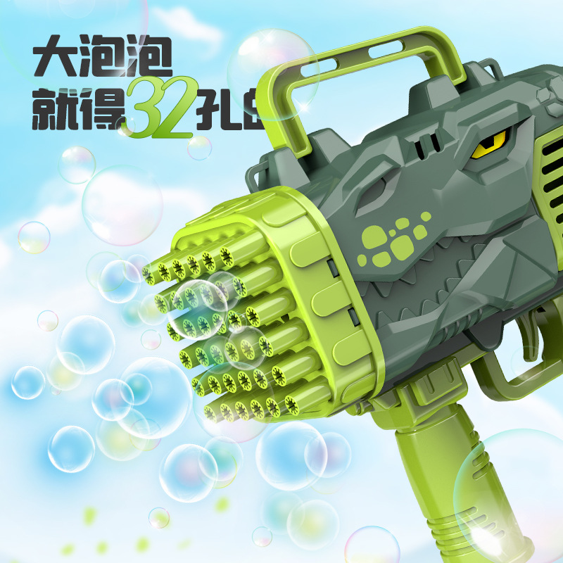 New Dinosaur Bazooka Bubble Gun 32 Hole Gatling Bubble Machine Fully Automatic Outdoor Bubble Blowing Toy Wholesale