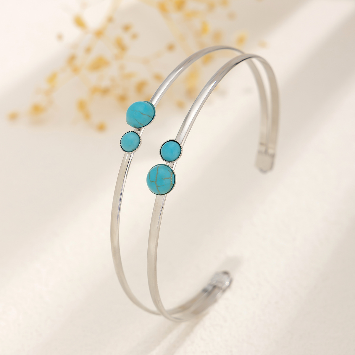 Wholesale Jewelry Simple Style Geometric Iron December Birthstone Turquoise Inlay Arm Bracelet display picture 35
