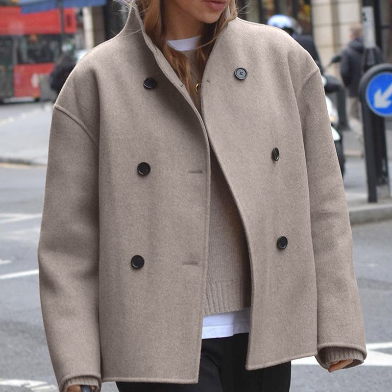 Women's Double-breasted Wool Blend Trench Coat Oversized Chic_voghion.com
