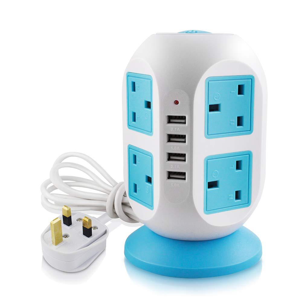 创意塔型二层8孔排插防雷带过载智能插排英规英式带USB立式插座