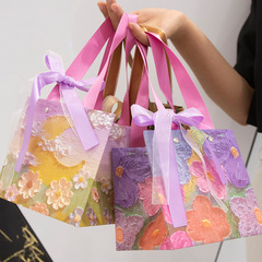 正方形鮮花禮品袋包裝手提袋批發gift文字禮物生日伴手禮手提袋子