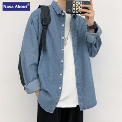 NASA日系レトロ水洗いデニムシャツ男性長袖ins工装シャツ