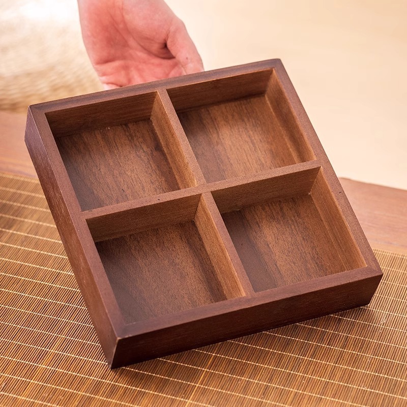 Bandeja Jiugongge, vajilla, guarnición de olla caliente, plato de bambú, plato de madera, caja de té, plato de frutas secas, plato comercial