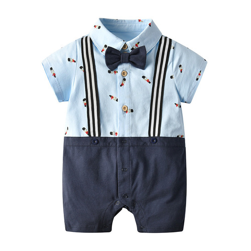 Cross-border children's summer new infant one-piece suit with gentleman bow tie, two-piece belt top for babies, full moon and first birthday.