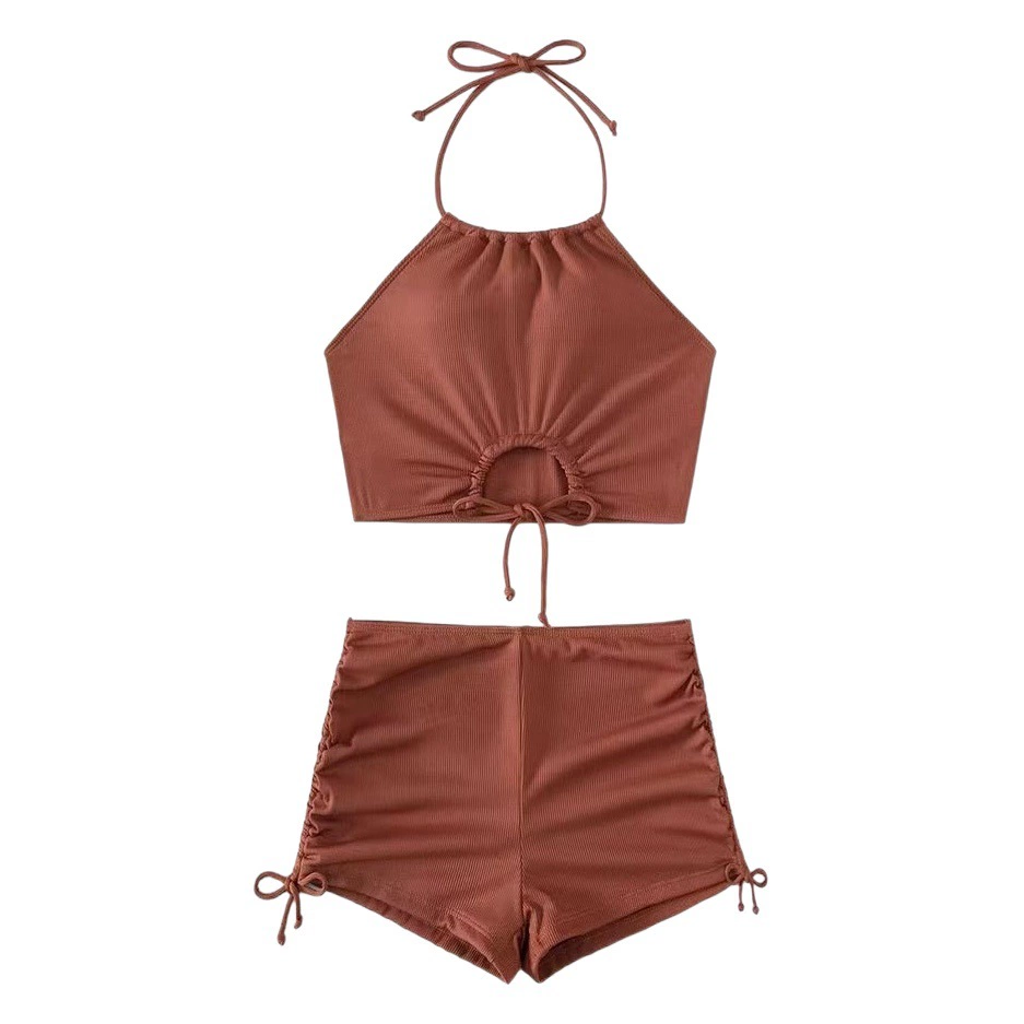 Европейский и американский купальник женский горячий источник консервативный бикини внешняя торговля сплошной цвет Хулудао купальник bikini сексуальный купальник с открытой спиной