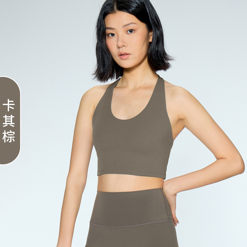 莱卡挂脖瑜伽背心高能感时尚显瘦速干运动内衣跑步健身美背瑜伽服|undefined