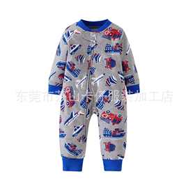 新款可爱卡通图案纯棉婴儿平脚拉链哈衣柔软亲肤印花幼儿居家