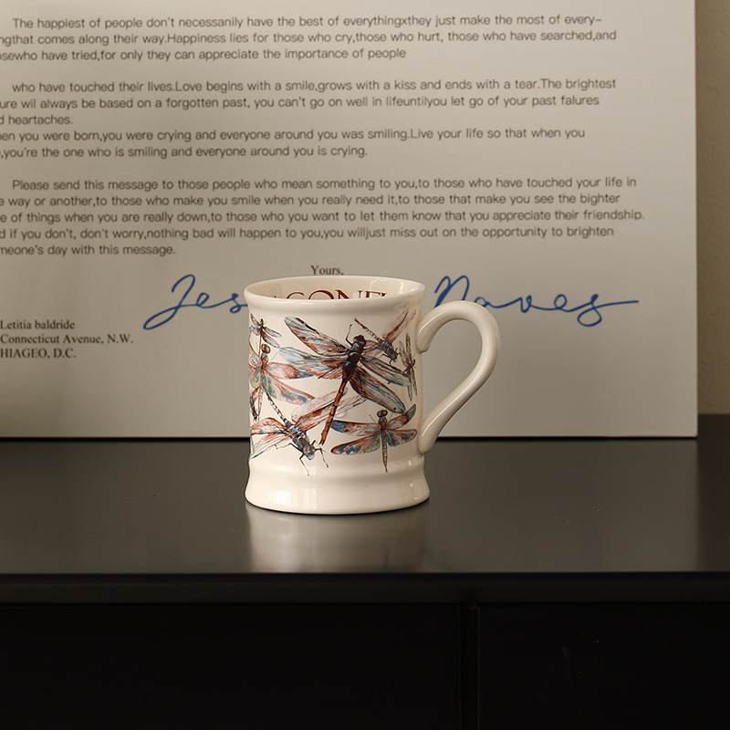 Taza de mariposa francesa Taza retro de gran capacidad Taza de agua de oficina Taza de desayuno Taza de leche Taza de cerámica Taza de agua INS