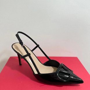 Metal Buckle 2025 Summer New Fashion High Heels, Feminine Lady Patent Leather Pointed Toe Stiletto Heels, Hollow Sandals
