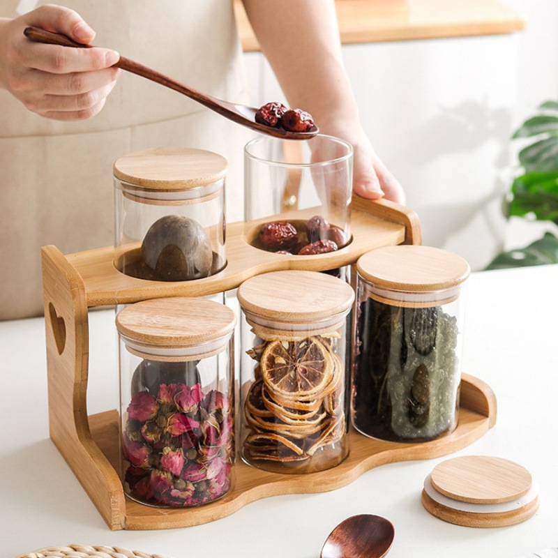 Botella de vidrio, botella de sellado, latas de té, latas de exhibición, granos de grado alimenticio, almacenamiento de granos, botella transparente, almacenamiento de cocina