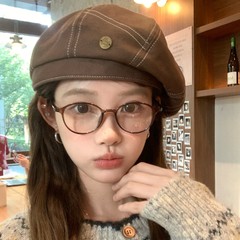 韩版百搭金属标牛仔贝雷帽女春秋复古氛围感画家帽显脸小八角帽子