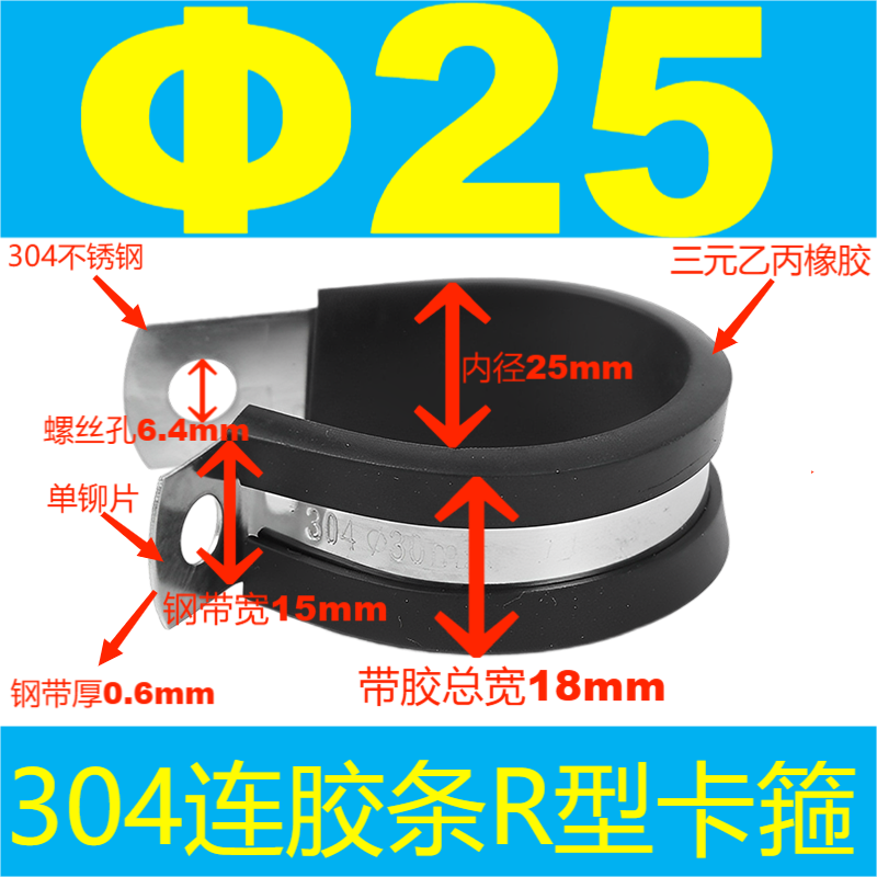 304 acero inoxidable tira de goma garganta tipo R tubo de agua fijo abrazadera de alambre de cable de alambre de tubo de acero inoxidable abrazadera de amortiguación