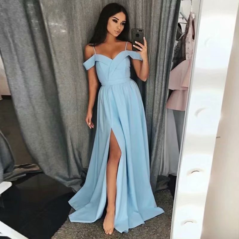 Europeo y americano Amazon AliExpress deseo nueva correa de hombro satén elegante simple sexy vestido de noche