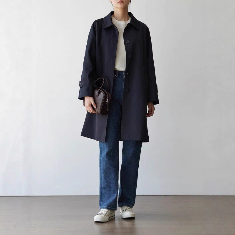 Home B British Style Camden Lapel Pole-grade Loose Shoulder Sleeve Slim-fit Single-breasted Mid-length Coat Jacket