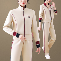 カジュアルスポーツスーツ女性2025春秋ファッション洋気減齢立襟カーディガンのワイドパンツ2点セット