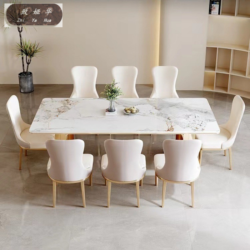 Modern Simple Small Apartment Rectangular Marble Home Dining Table Light Luxury Glossy Slate Dining Table and Chair Combination