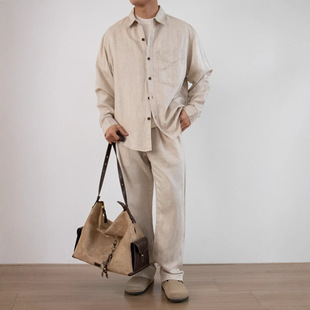 Retro elastic set, shirt, trousers, simple and elegant design, loose fit