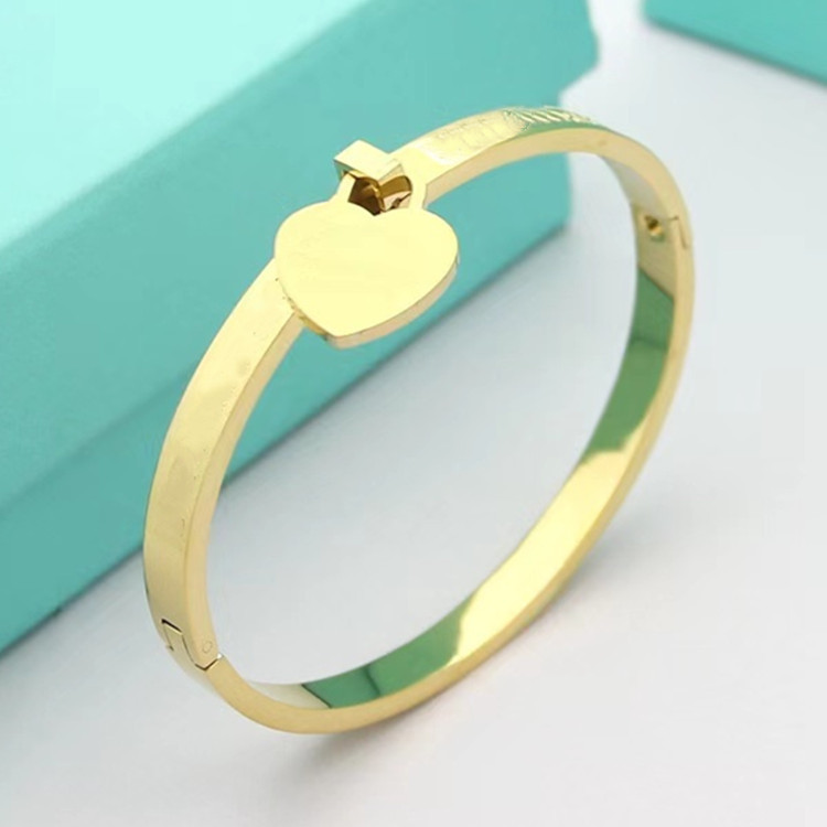 Titanium Steel Material Simple Style Heart Shape Titanium Steel Charm Bangle