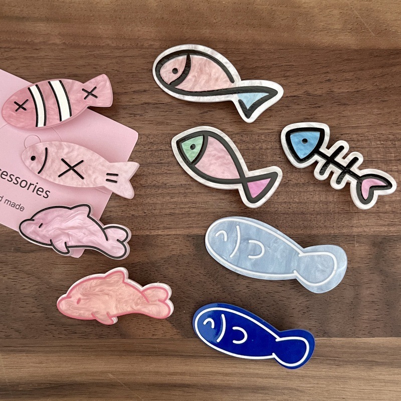 クリエイティブな小さな魚のヘアピンインフィッシュボーンヘア漫画面白いニッチ前髪クリップ甘くてクールなホットガールスタイルの学生帽子|undefined