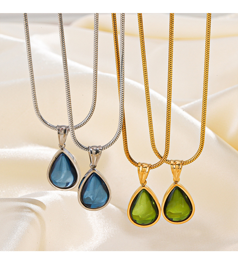 304 Stainless Steel Pendant Material Artificial Gemstones Inlay Material PVD Coated 18K Gold Plated Water Droplets 304 Stainless Steel Retro Waterproof Non Tarnish 304 Stainless Steel Pendant Necklace