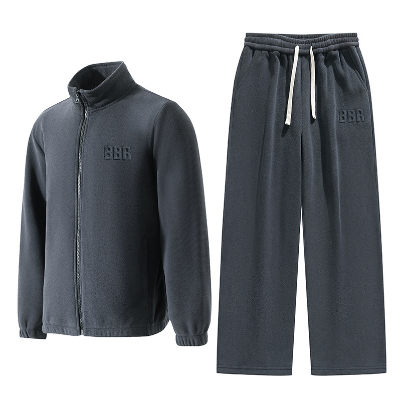 Customized Logo Winter Warm Two-Piece Set of Cashmere Men's Sports Suit Casual Sweatshirt Vest Pants Double-Sided