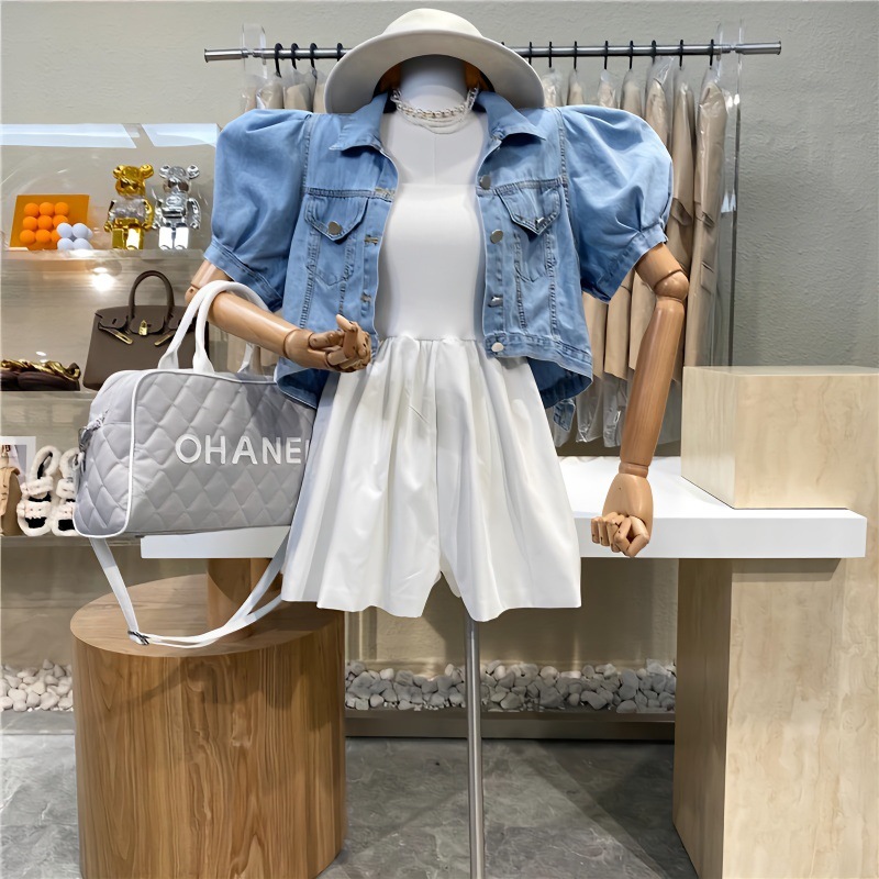 小個子短款牛仔外套2025春夏新款洋氣減齡百搭寬鬆休閒泡泡袖上衣