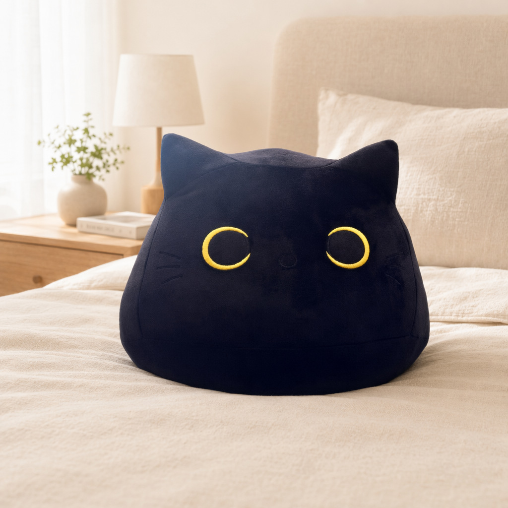 Factory direct sales of cross-border soft black cat creative plush toys, cute and adorable cat pillows for Children's Day, perfect for beds.