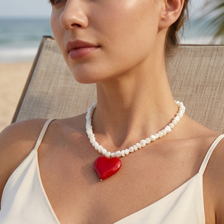 Exquisite Deep Sea Shell Pendant Necklace With Turquoise And Pearl_voghion.com
