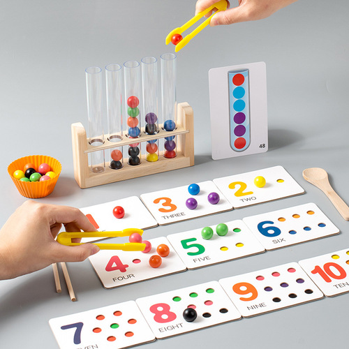 Children's Montessori addition and subtraction mathematics teaching aids digital cognition matching puzzle concentration beads clip educational toys