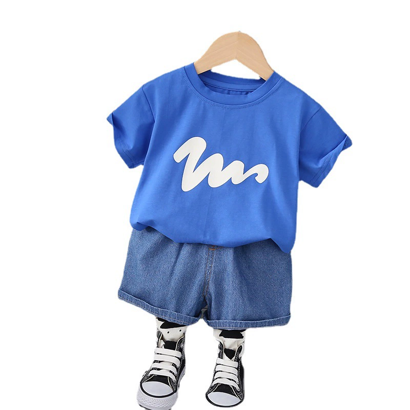 Children's summer summer clothing for boys, wavy sleeves, set, 2023, children's clothing, with short sleeve