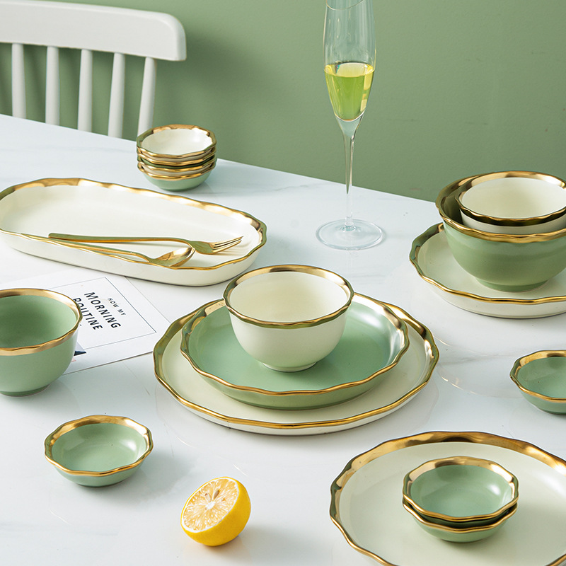 Vajilla de estilo japonés de cerámica de estilo nórdico tazón plato traje Internet celebridad hogar luz lujo arroz tazón hogar plato plano