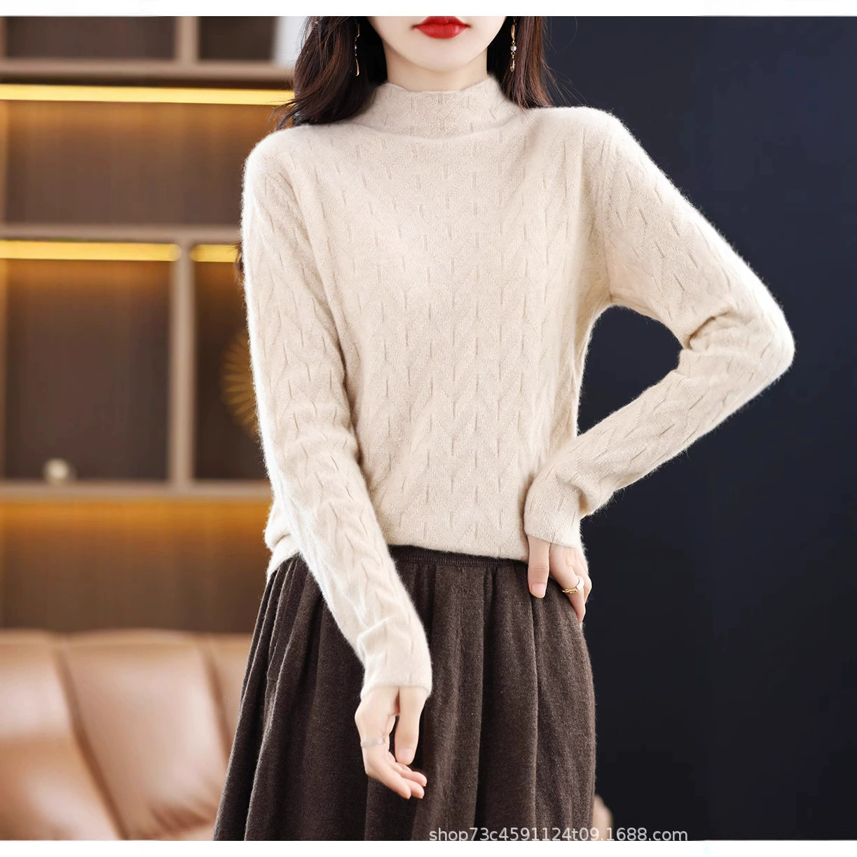 2024 осень и зима новые полукруглые кашемировые нижние рубашки женские вязаные свитера среднего воротника