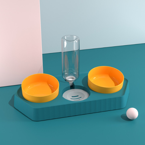 Three-bowl cat bowl, plastic dog bowl, automatic drinking water bowl, dog and cat supplies bowl, anti-knock over cat food and dog bowl