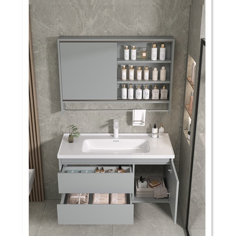 Espejo de Feng Shui oculto tipo push-pull de cerámica integral lavabo gabinete de baño combinado lavabo de baño lavabo de manos gabinete lavabo