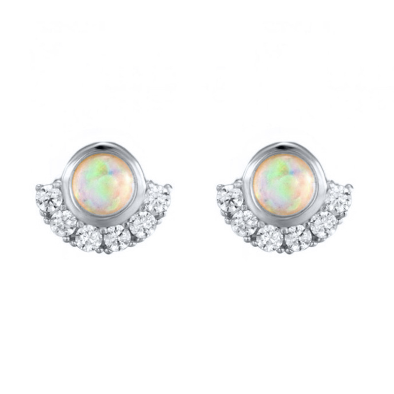 Korean Circle Opal Opal Exquisite Earrings Simple Stud Earrings Ear Jewelry display picture 2