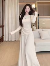 新款法式温柔风针织连衣裙子女早秋冬慵懒高级感收腰长裙套装