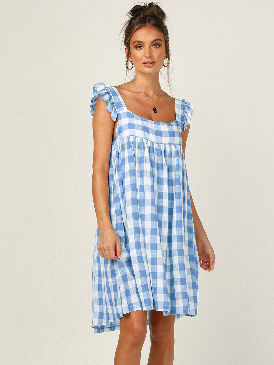 new stitching plaid short-sleeved dress NSAL43970