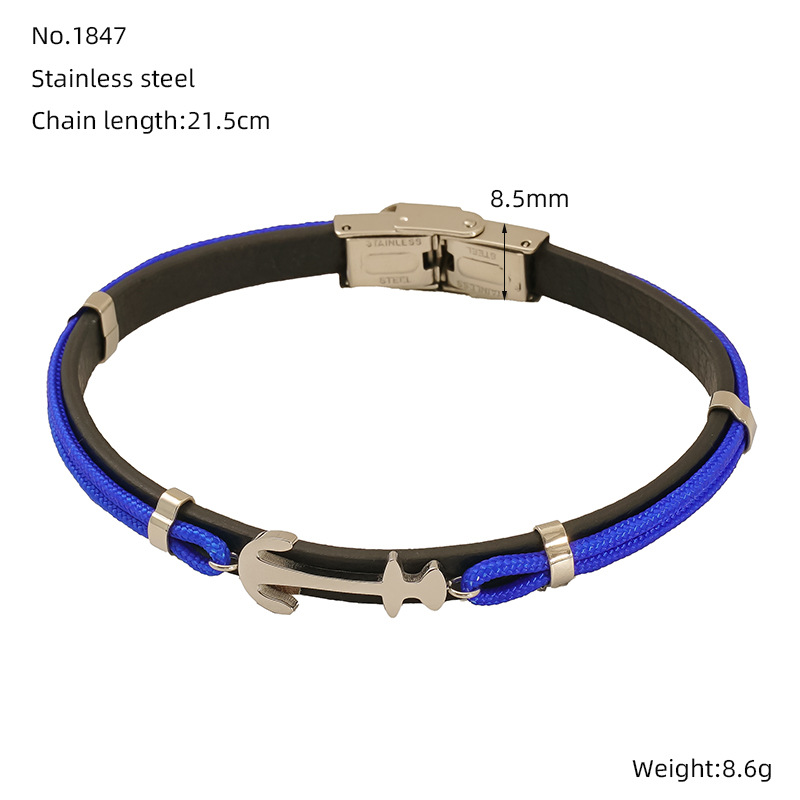 Pulsera trenzada de cuero de acero de barco, cuerdas de cuero para hombres y mujeres, joyas de mano geniales, no se desvanecen, pulseras al por mayor.