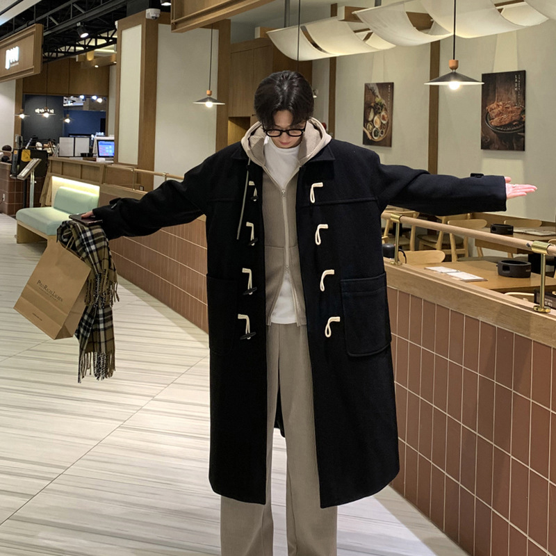 ASCLO invierno nuevo estilo coreano atmósfera abrigo de los hombres de alta calidad suelta MEDIADOS DE-longitud cuerno hebilla abrigo de lana