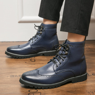 Cross-border plus size Color-polishing Trendy Leather Shoes Personalized Autumn and Winter High-top Men's Leather Boots Outdoor Lace-up Fashion Martin Boots
