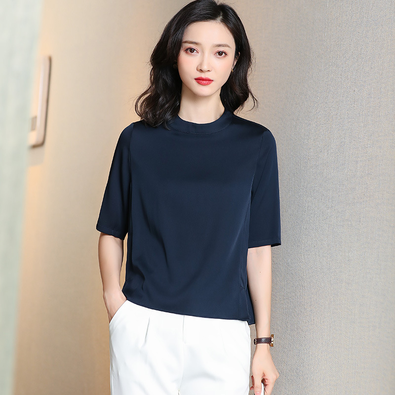 Heavy Silk Shirt for Women, 2026 Summer New Style, Half-Sleeve Blouse, Elegant Mulberry Silk Satin Five-Quarter Sleeve Top Heavy Silk Shirt for Women, 2026 Summer New Style, Half-Sleeve Blouse, Elegant Mulberry Silk Satin Five-Quarter Sleeve Top