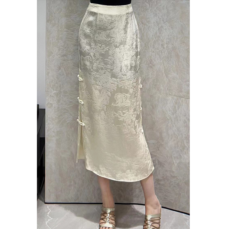 Shenzhen Nanyou National Style Jacquard Silk Mid-Length Slim Fit Skirt with Side Slits for Women - No Returns or Exchanges~ Shenzhen Nanyou National Style Jacquard Silk Mid-Length Slim Fit Skirt with Side Slits for Women - No Returns or Exchanges~