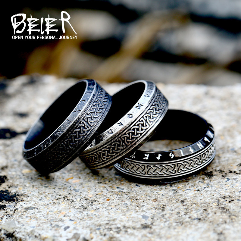 beier Japanese and Korean Style Simple Fashion Stainless Steel Ring Nordic Vintage Viking Letter Celtic Knot Titanium Steel Ring beier Japanese and Korean Style Simple Fashion Stainless Steel Ring Nordic Vintage Viking Letter Celtic Knot Titanium Steel Ring