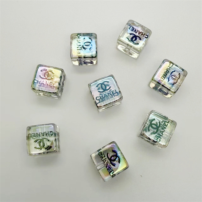 16mm acrílico transparente impresión de cuentas cuadradas de gran nombre agujero recto diy con cuentas cadena de teléfono móvil accesorios de llavero cuentas sueltas image 8