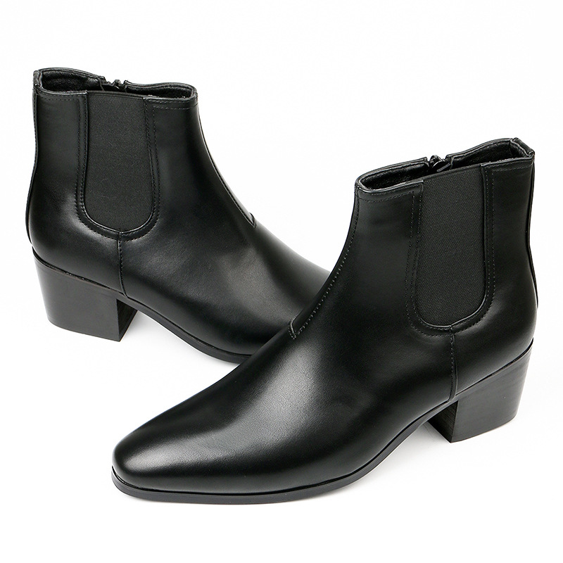 Herrenschuhe Stiefel Herbst- und Winterstiefel Mode Stiefeletten mit hohen Absätzen Kleine quadratische Stiefel mit hohen Absätzen Stiefel Erhöhen Sie die Herrenschuhe mit hohen Absätzen_voghion.com