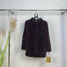 冬季新款水貂皮草女大衣立领妈妈款紫标裘皮年轻显瘦保暖气质XB06